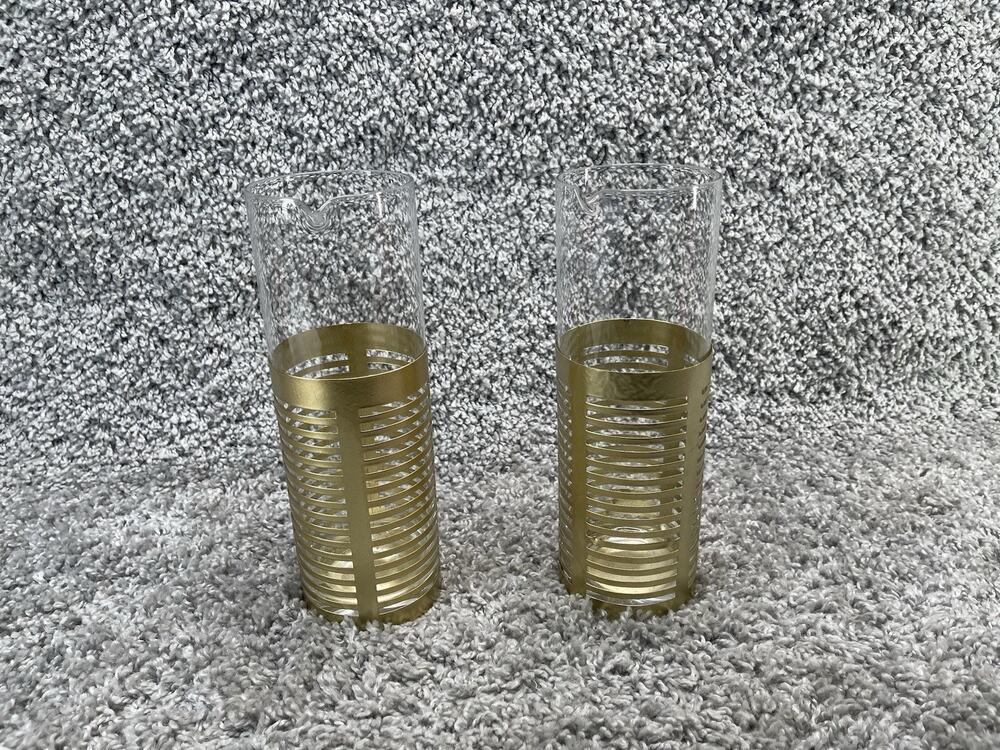 Pier 1 Gold Sleeve Carafe Pitcher 2 Pack Modern Bar Bundle Set Home Decor